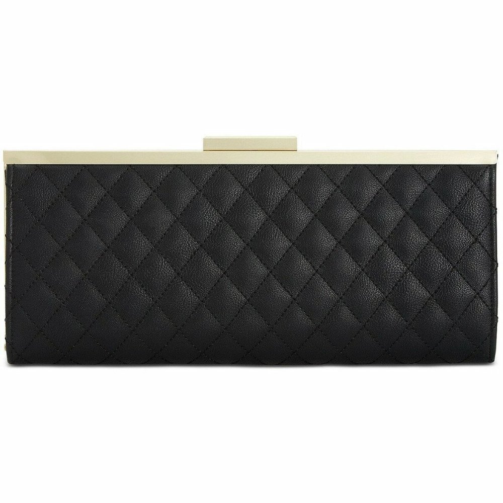 INC Women's Black Faux Leather Geometric Strapless Clutch Handbag Purse